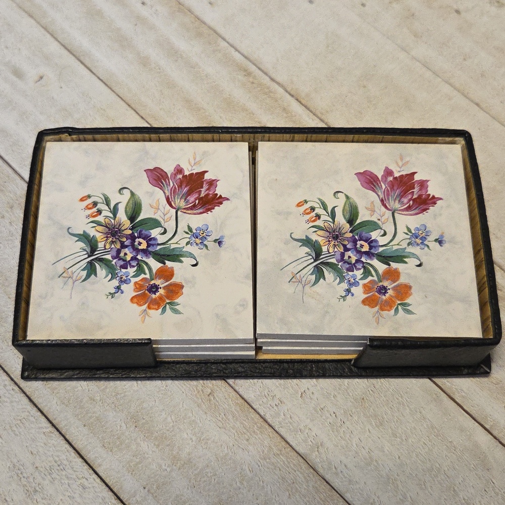 6 Vintage Ceramic Matching Tile Coasters